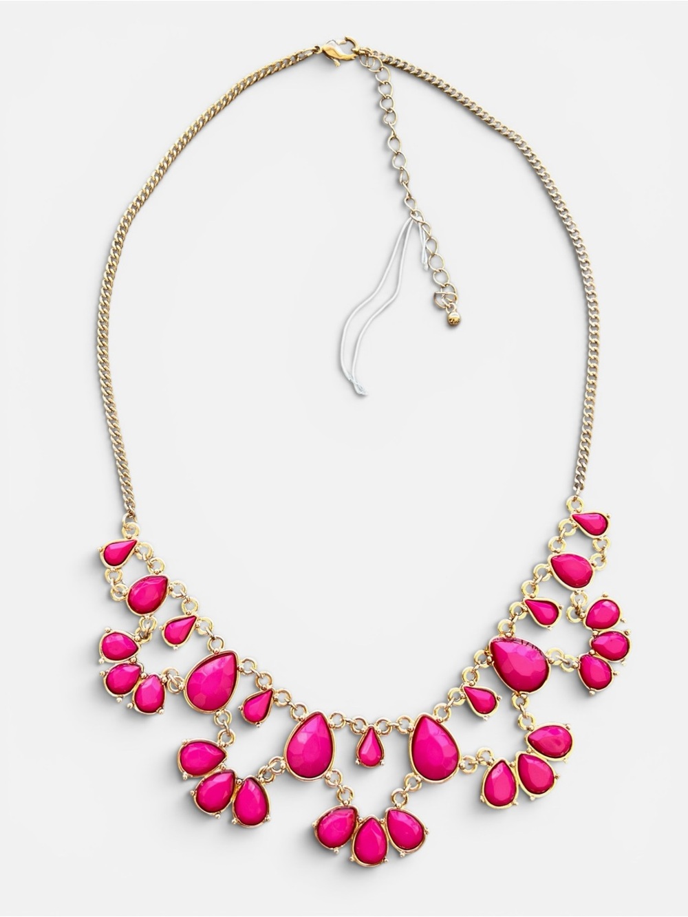 Gold Tone Pink Teardrop Double Layer Statement Necklace